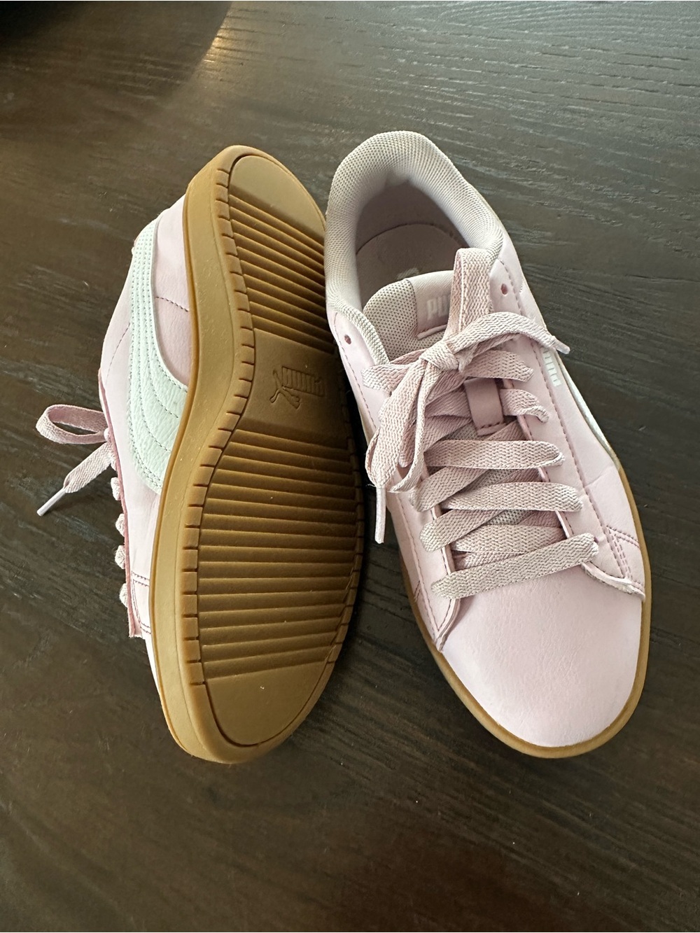 Puma girls Light Pink Suede Sneakers with Gum Sole